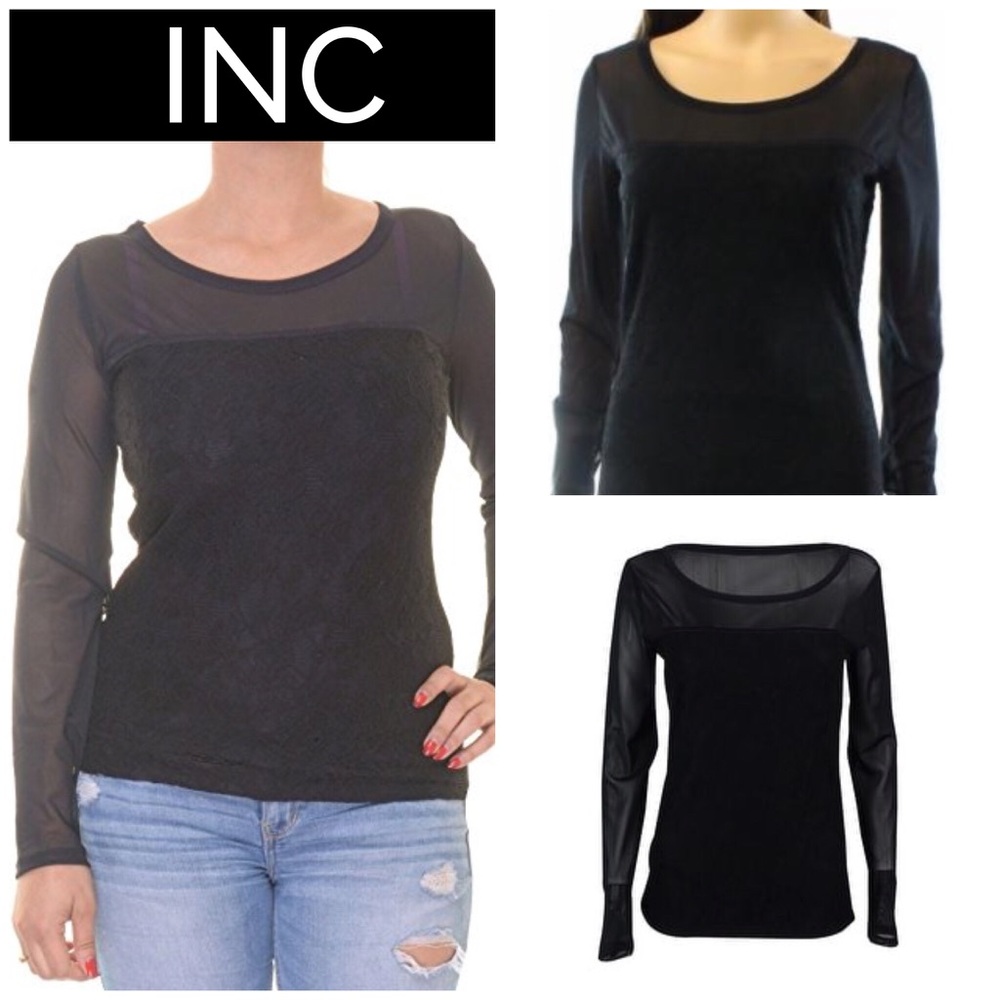 INC Black Lace Illusion Top - Picture 3 of 3